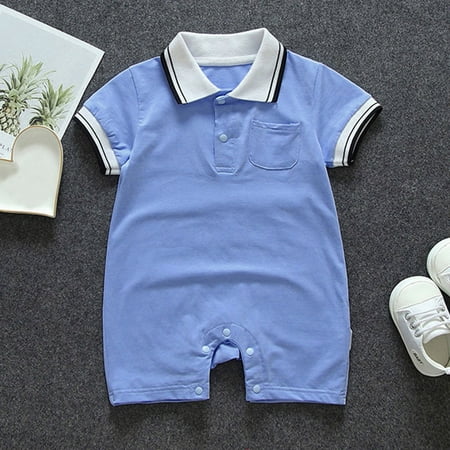 

Baby onesie Toddler Baby Boys Girls Short Sleeve Turn-Down Collar Pocket Romper Jumpsuits CHMORA