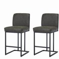 thumbnail image 1 of Counter Height Bar Stools with Backrest, 24 Inch Upholstered Bar Chairs with Adjustable Foot Pegs and Metal Frame, Faux Leather Kitchen Island Stools, Set of 2 (Gray), 1 of 7