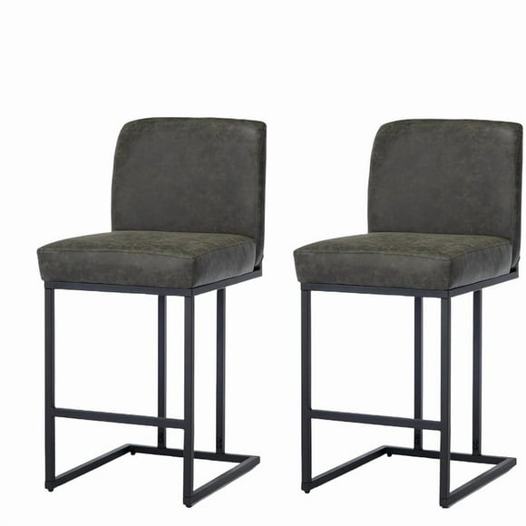 Counter Height Bar Stools with Backrest, 24 Inch Upholstered Bar Chairs with Adjustable Foot Pegs and Metal Frame, Faux Leather Kitchen Island Stools, Set of 2 (Gray)