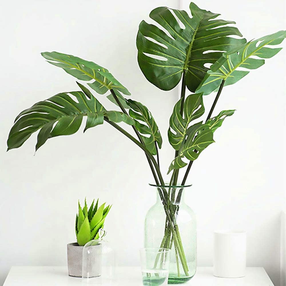 6 Pack Artificial Plants Palm Tree Leaves Faux Turtle Fake Tropical Large Imitation Leaf for Home Kitchen Party Flowers Arrangement Wedding Decorations