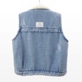 thumbnail image 5 of RYDCOT Womens Sherpa Fleece Lined Denim Vest Lapel Coat Loose Sleeveless Wool Warm Jean Jacket Waistcoat Fall Winter Outwear with Pockets, 5 of 8