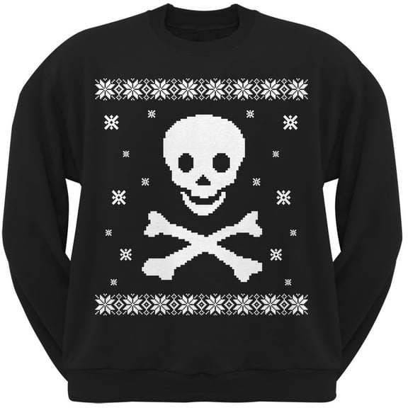Big Skull & Crossbones Ugly Christmas Sweater Black Adult Crew Neck Sweatshirt - Small
