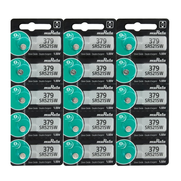 15 Murata 379 Button Cell Silver Oxide Sr521sw Watch Battery (3 Packs