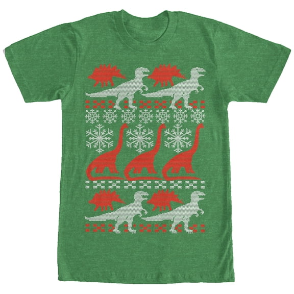 Men's Lost Gods Ugly Christmas Dinosaur Print Graphic Tee Kelly Heather Small