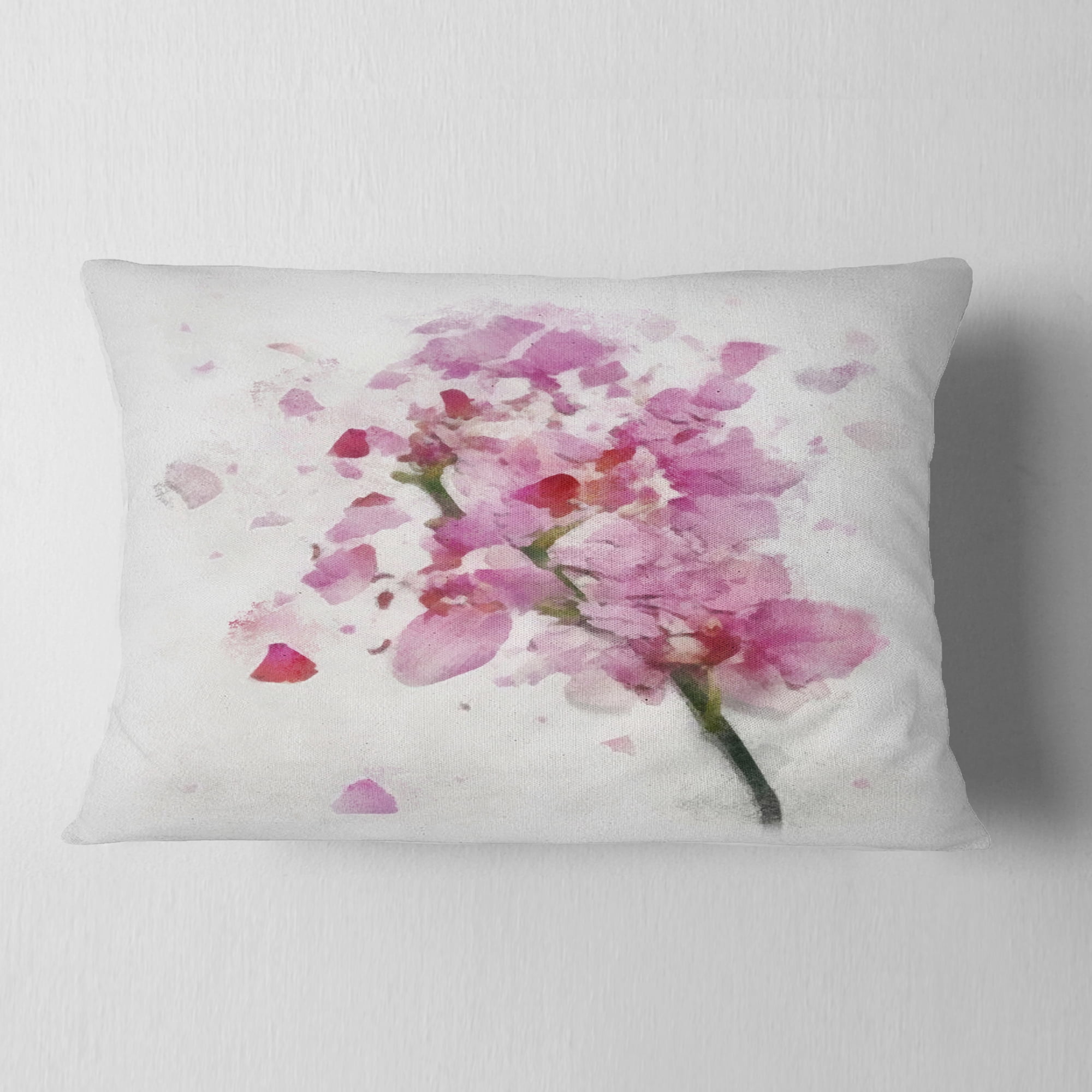 Designart Pink Flower with Falling Petals - Floral Throw Pillow - 12x20