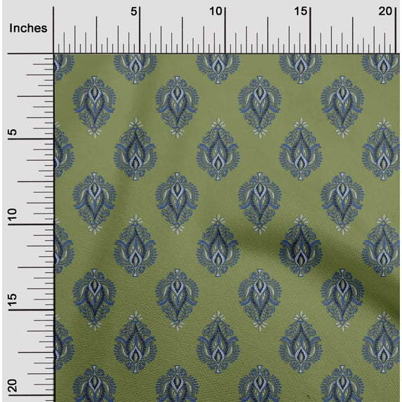 oneOone Cotton Poplin Fabric Leaves Block Print Fabric BTY 42 Inch Wide