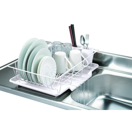 Home Basics 3 Piece Kitchen Sink Dish Drainer Set White