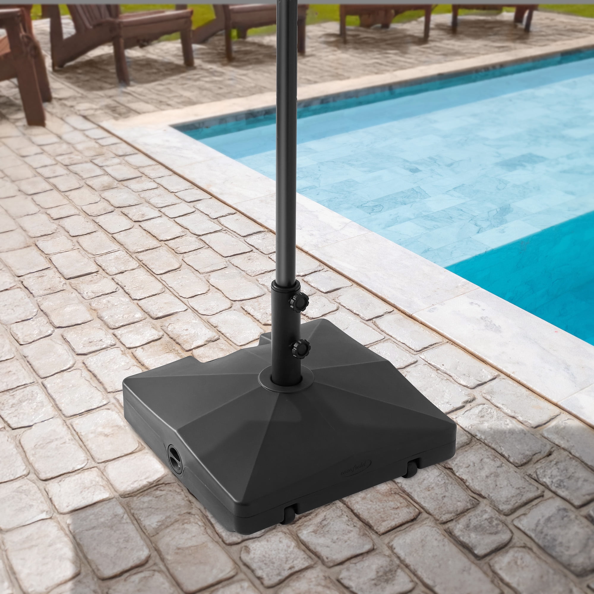 100lb Capacity Fillable Mobile Umbrella Base Stand, 2 Wheels and Handle - Black