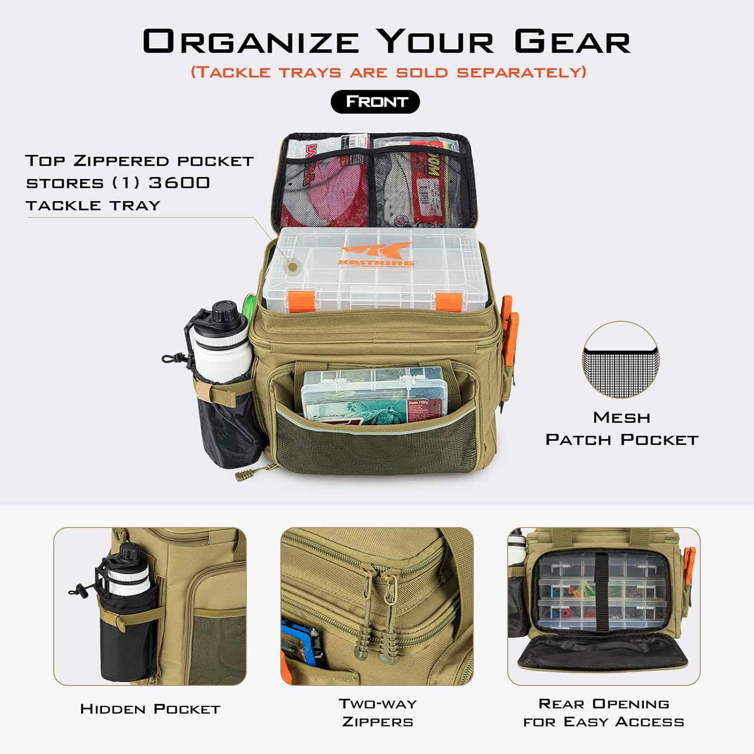 KastKing Fishing Tackle Bags- Fishing Gear Storage - Water Resistant Material -Karryall Medium Khaki
