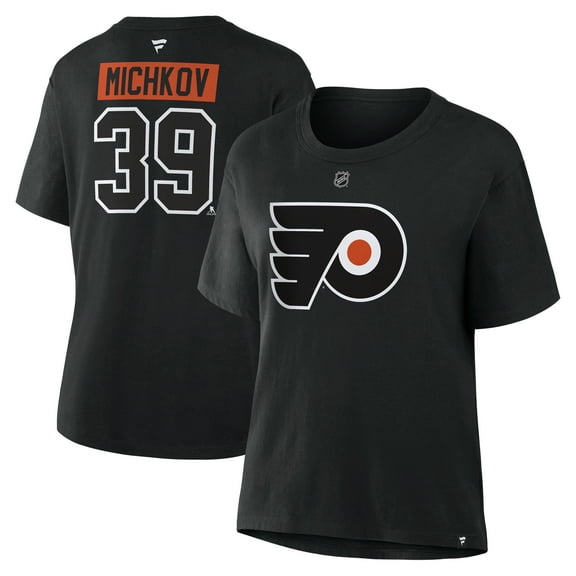 Women's Fanatics Matvei Michkov Black Philadelphia Flyers Authentic Stack Name & Number T-Shirt