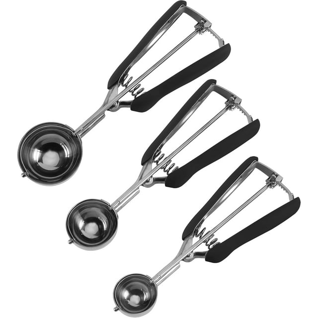 3 Pack Black Stainless Steel Cookie Dough Scoop Small Ice Cream Scooper Trigger Release