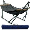 thumbnail image 1 of Tranquillo Universal Hammock with Stands Electro Static Coated Steel, Adjustable Foldable Hammock Stand with 2 Layered Polyester Net and Carry Bag for 2 Persons. Canvas - Grey, 1 of 5