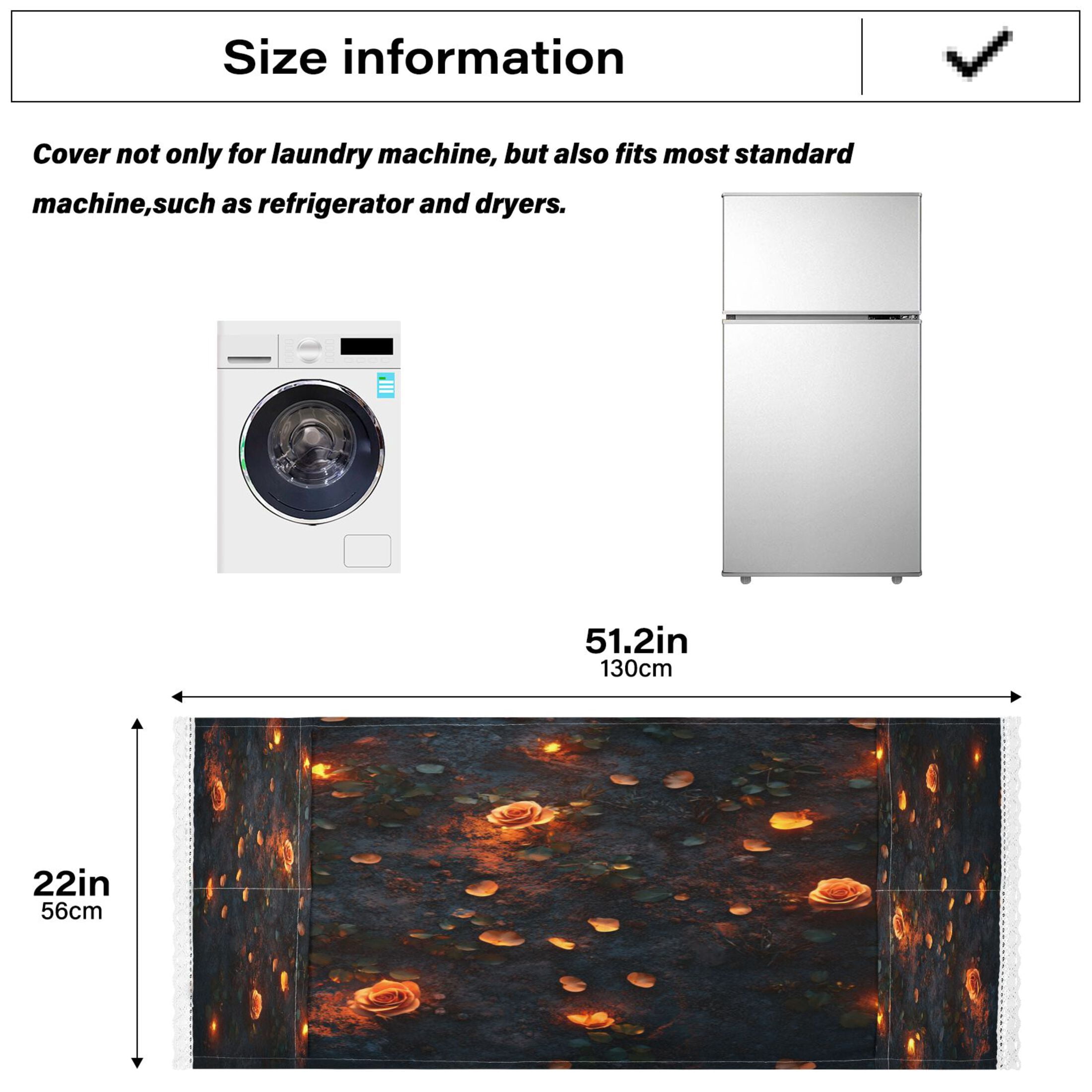 Glowing RosesWasher and Dryer Covers Dust-Proof and Oil Resistant Fridge Cover with 4 Storage Pockets Washing Machine Top Cover for Laundry Kitchen Home 51.2 x 22 In