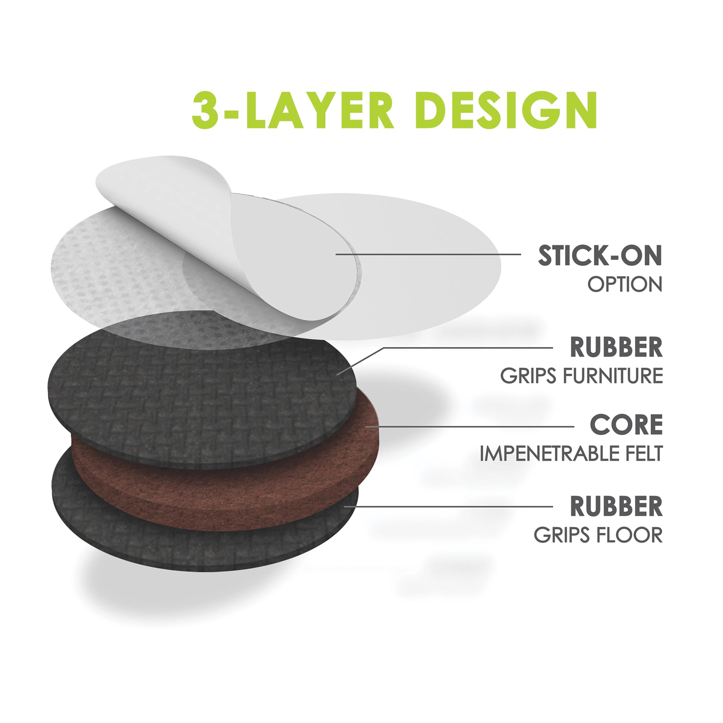 Slipstick GorillaPads CB147 Non Slip Furniture Pads/Gripper Feet (Set of  16) Self Adhesive Rubber Floor Protectors, 1 inch Round, Black 