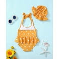 thumbnail image 3 of KIMI BEAR Newborn Baby Girls One-piece Swimsuits 6-12 Months Summer Bathing Suits Off the Shoulder Sleeveless Halter Bow Dots Beach Wear Holiday Rash Guard with Headband 2pcs Yellow, 3 of 8