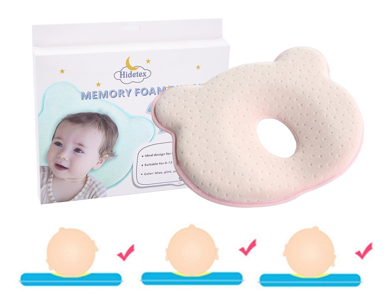 The Parent Company For Newborns Breathe-Thru Head Shaping Baby Pillow & Pillowcase Breathable Design & Ultra-Soft Memory Foam Head Support 0-6 Months 