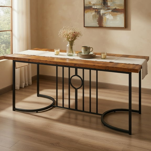Resenkos End Table,Dining Table, Living Room Table,71 Inch Large Dining Table for 6-8 People Rectangular Wood Kitchen Table-Rustic Brown
