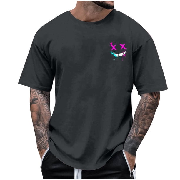 Camisetas de Cuello de la Tripulación de los Hombres de Poliéster Impreso en Seco Rápido, Cuello Redondo de Corte 3D para Gimnasio, Carrera, Ciclismo Y Ocasional