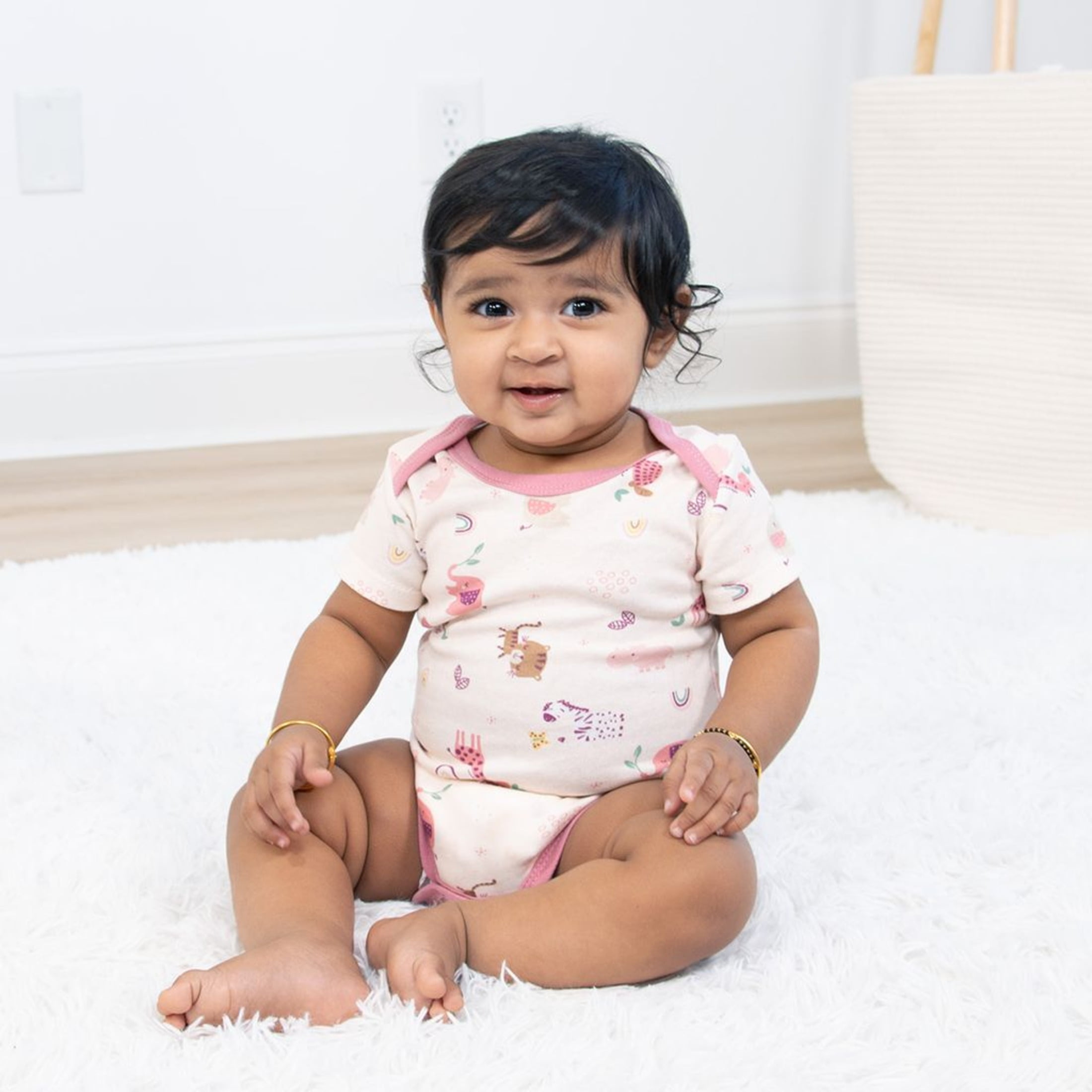 The Peanutshell Baby Girl Bodysuits, 7-Pack, Rainbow Safari