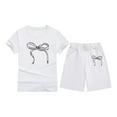 thumbnail image 1 of FAOWME Child Short Sleeve Bow Print Candy Color Comfy T-Shirts Children Round Neck T Shirt WH2 10-11 Years, 1 of 4
