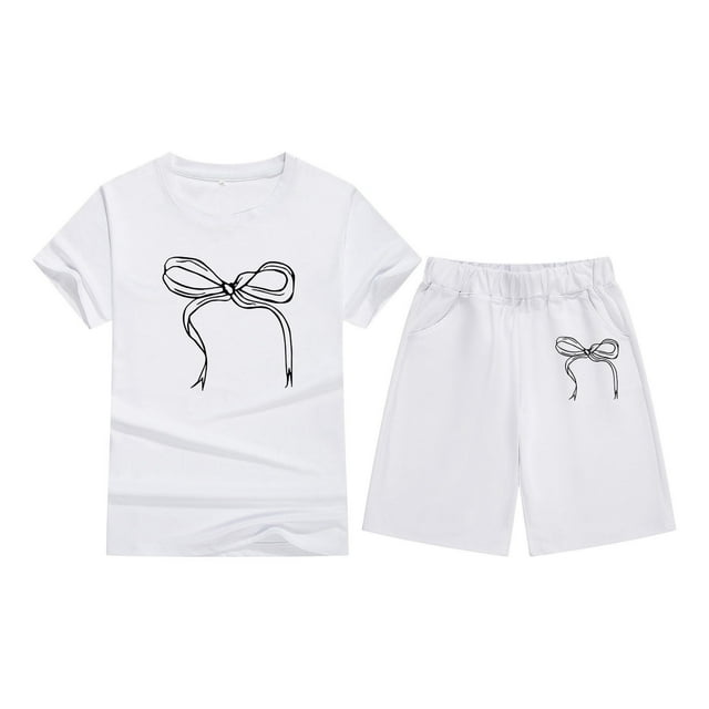 FAOWME T-shirt Enfant Manches Courtes Imprimé Nœud Couleur Bonbon Confortable T-shirt Col Rond Enfants WH2 4-5 Ans