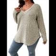 thumbnail image 1 of Suéter Informal de Punto con Cuello en V y Larga para Mujer, Talla Grande Albaricoque 4XL, 1 of 10