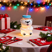 2025 New Bear Glass Cold Cup, 18.6oz Bear-Shaped Cup with Straw, Ideal for Cold Beverages, Cocktails, and Iced Coffees, Perfect Holiday Gift,(1 Bear Cup with Straw)