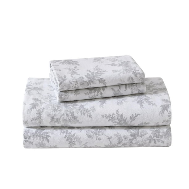 Juego de sábanas Laura Ashley Vanessa, de franela de algodón, color gris