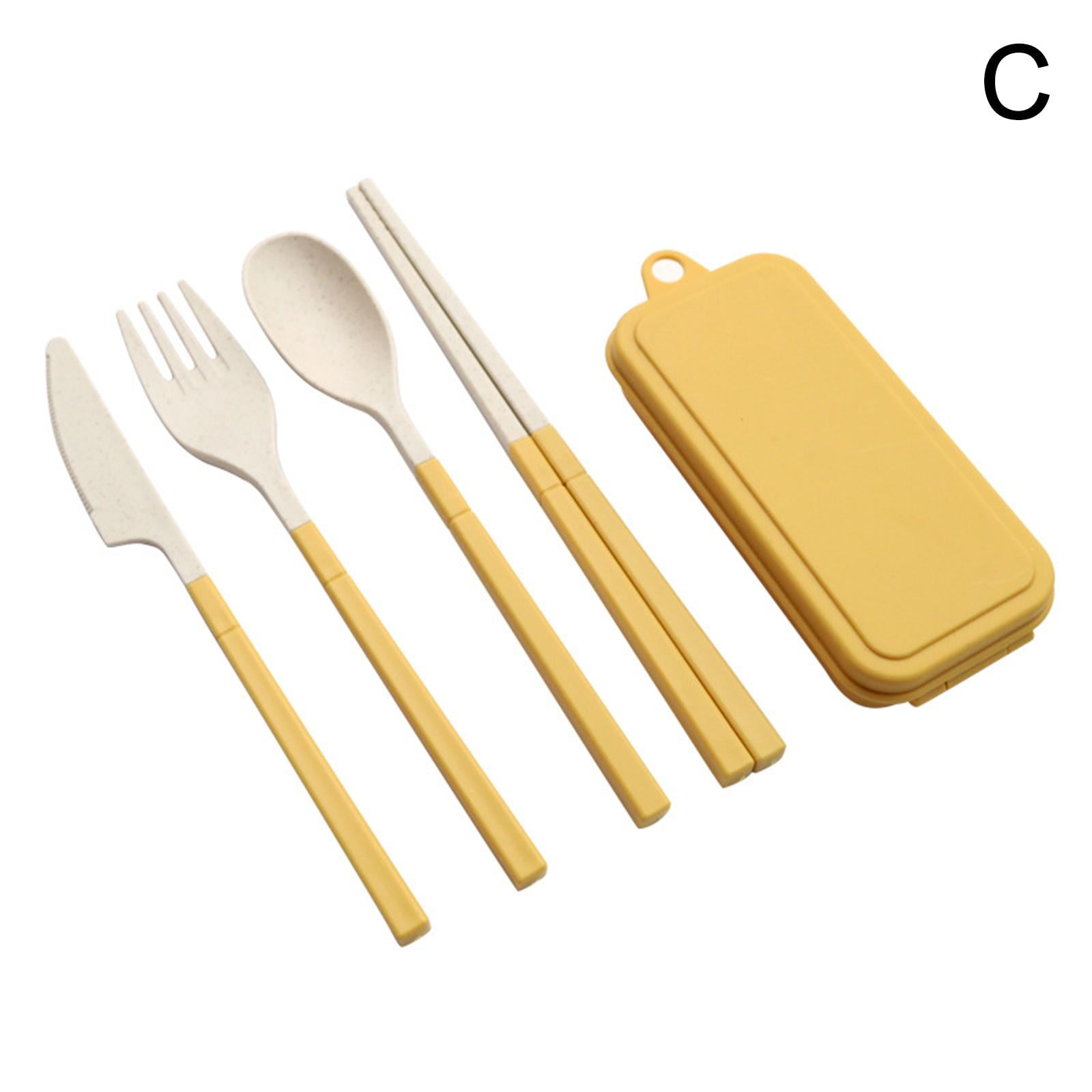 Wheat Straw Spoon Fork Travel Dinnerware Set Cutlery Utensil Box Set