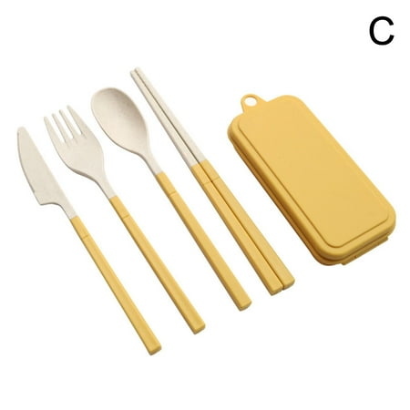 

Wheat Straw Spoon Fork Travel Dinnerware Set Cutlery Box Set Utensil H0S9