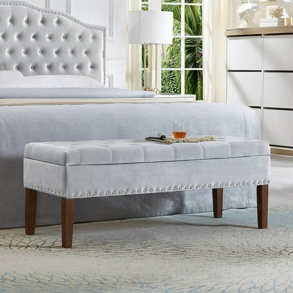 Cterwk Upholstered Velvet Bench with Storage, Perfect for Living Room, Bedroom, Gray