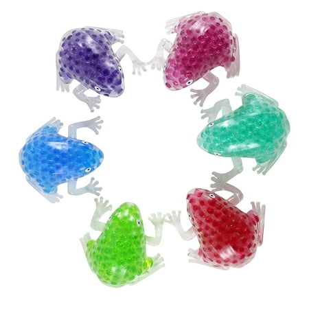 Set of 6 Cute Frog Water Bead Filled Squeeze Stress Balls - Squishy Toy - Sensory Fidget (Random Colors)