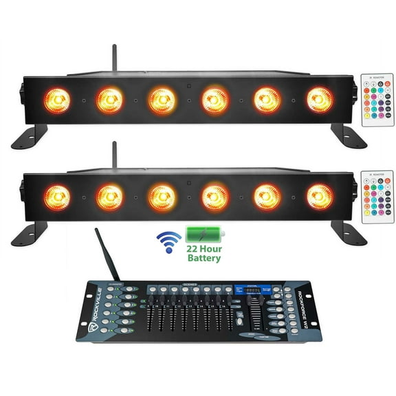 2) Rockville BEST STRIP 60 Black Rechargeable Light Bars Wireless DMX Controller