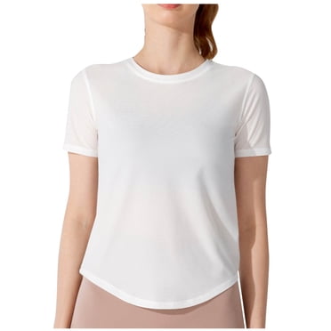 Dealovy Hauts d'Entraînement pour Femmes à Manches Courtes Vêtements de Sport Chandails Athlétiques Yoga Gym Col Rond T-Shirts à Séchage Rapide
