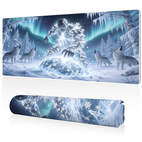 LIVEKEY Snow Spirit and Wolves Mouse Pad 80x40x0.3cm Extra Large Full Desk Coverage Non Slip Durable Easy Clean Stitched Edges for Gaming and Office