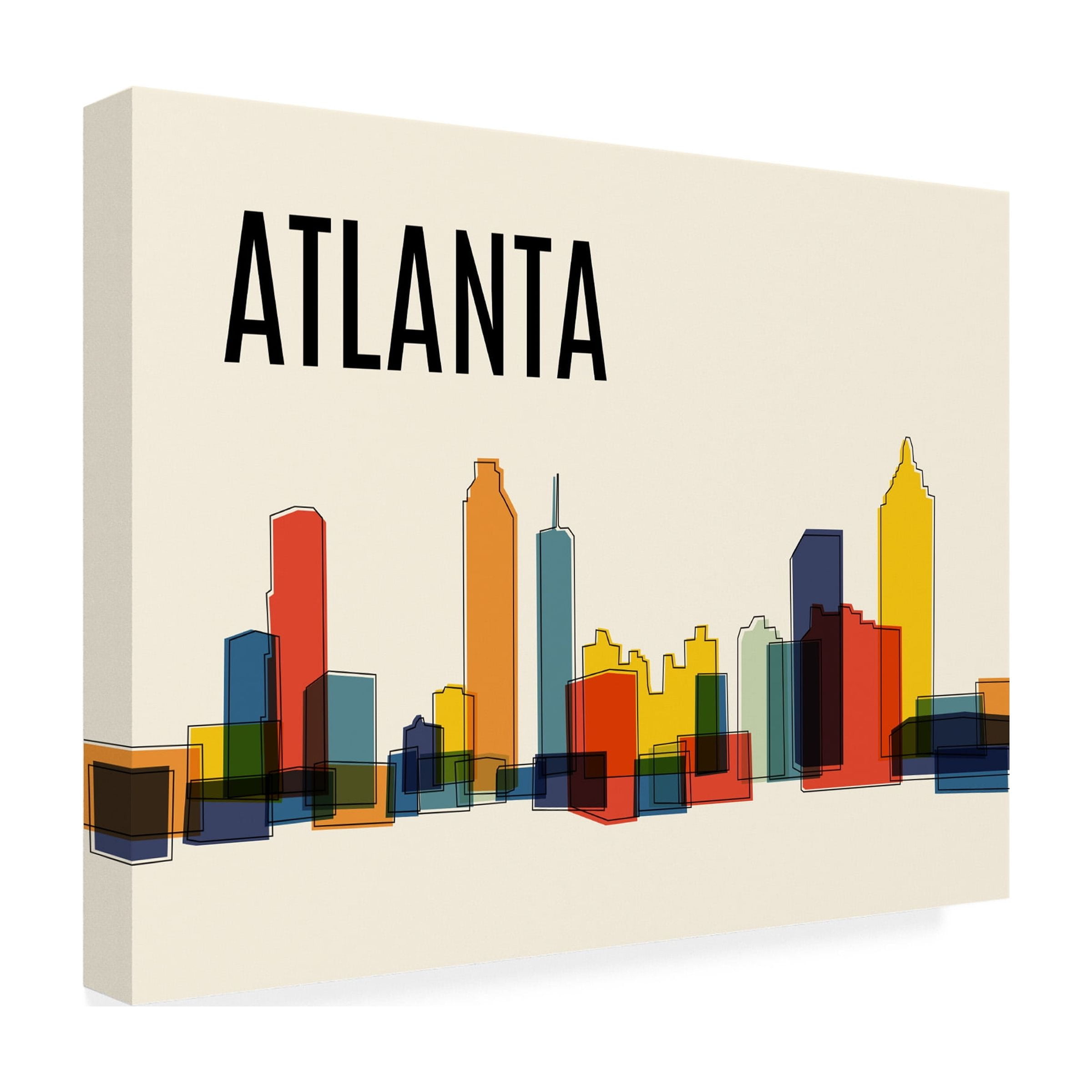 Canvas Wall Art - Tom Quartermaine 'Atlanta Mid Century Modern Cityscape' Wall Art for Living Room, Bedroom, or Office DÃ©cor by Trademark Fine Art - 47 x 35 Inches