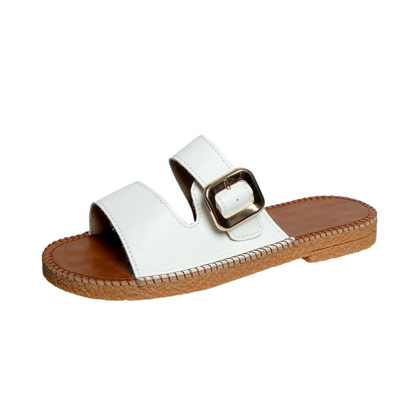 ShiShine Women's Adjustable Buckle Slide Sandals Flat Open Toe Comfortable Slip On Casual Daily Shoes