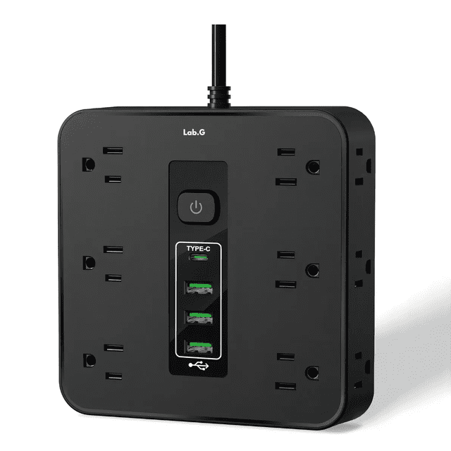 1 Regleta Multicontacto Extension Usb, Con 12 Salidas Ca Y 3 Puertos Usb Lab.G, Negro