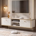 thumbnail image 4 of Finmind 55" Floating TV Stand with 2 Drawers, Wall Mounted Entertainment Center, Media Console Cabinet for Living Room, Bedroom, White & Gold, 4 of 9