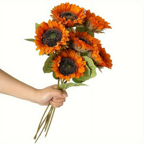 Viworld 6PCS Artificial Sunflower Flowers Long Stem Silk Fake Sunflowers Decoration for Outdoor Home Wedding Birthday Party Single Bulk Decor