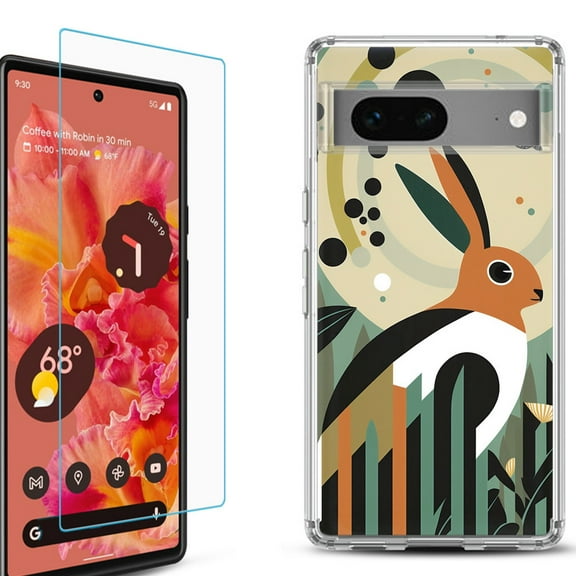 OneToughShield ® for Google Pixel 7a Shockproof Bumper Phone Case, with Tempered Glass Screen Protector - Rabbit