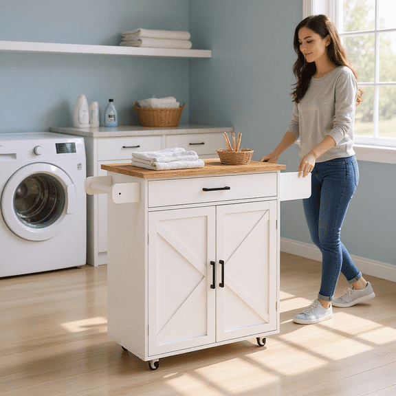 Homy Casa Slim Rolling Utility Cart with Drawer, and Cabinet Storage for Coffee Bar Laundry Organizer