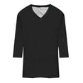 thumbnail image 3 of Oversized Tshirts for Women, 3/4 Sleeve Summer Solid V Neck Travel Tops, Black XL, 3 of 4