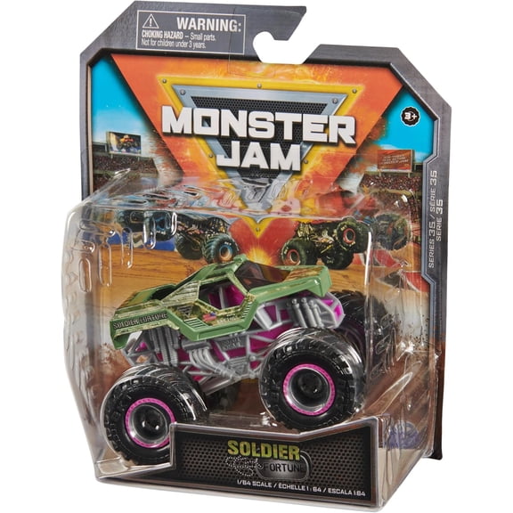 Monster Jam Series 35 Danger Divas Soldier Fortune 1:64 Scale 2024 Die-Cast Monster Truck with BKT Tires, Collector Poster, and Molded Driver