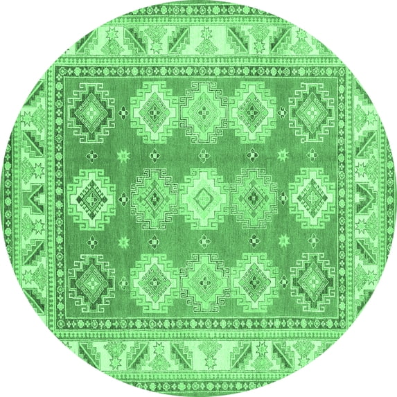 Ahgly Company Indoor Round Geometric Emerald Green Traditional Area Rugs, 3' Round