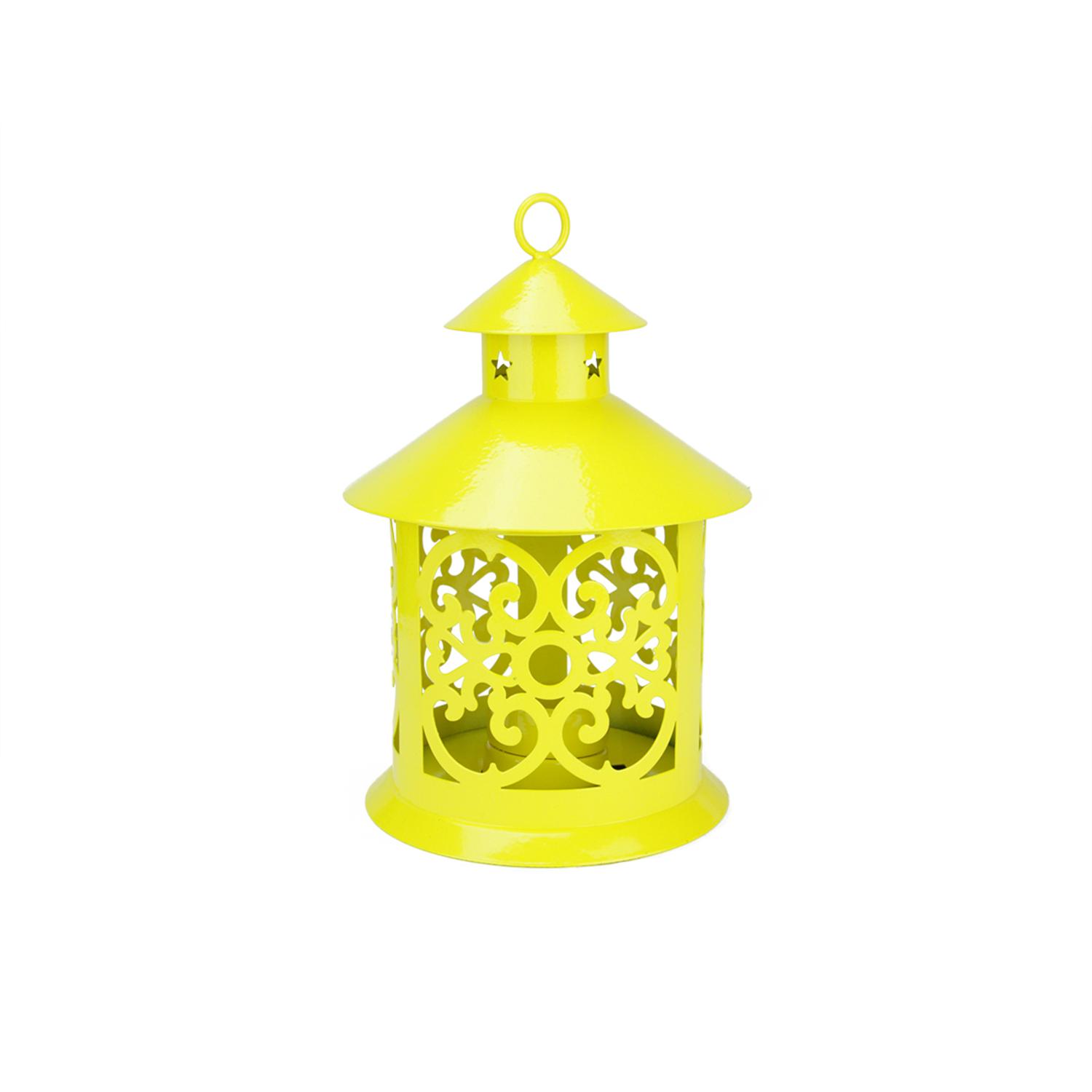 8" Shiny Yellow Votive or Tealight Candle Holder Lantern with Star and