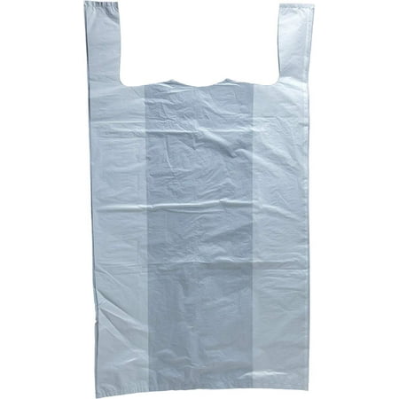 APQ Pack of 500 White T-Shirt Plastic Bags 20 x 10 x 36. Plain T-Shirt Carry-Out Bags 20x10x36. Thickness 0.65 mil. Shopping Bags. Handled Polyethylene Bags for Stores or