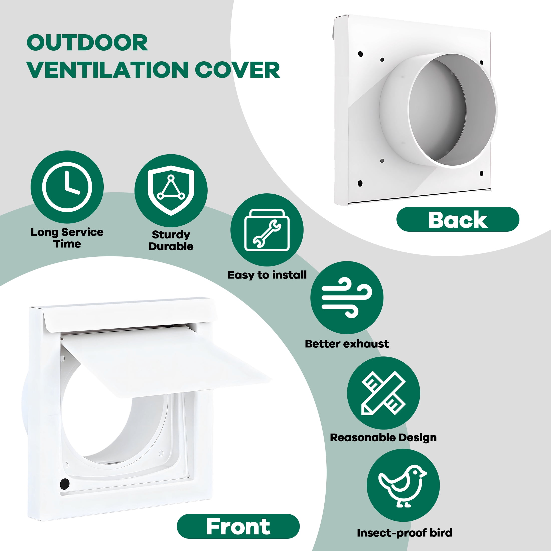 HIBIBUD Dryer Vent Cover,Standard 4" Dryer Vent Cover Outside,Low Noise Magnetic Dryer Vent Cover