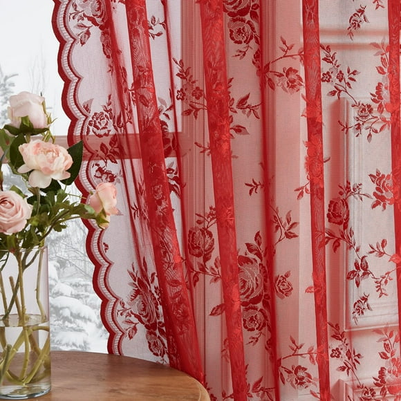 Cortinas SEEKRIGHT de Encaje Rojo 160 cm de Largo Set de 2 Paneles