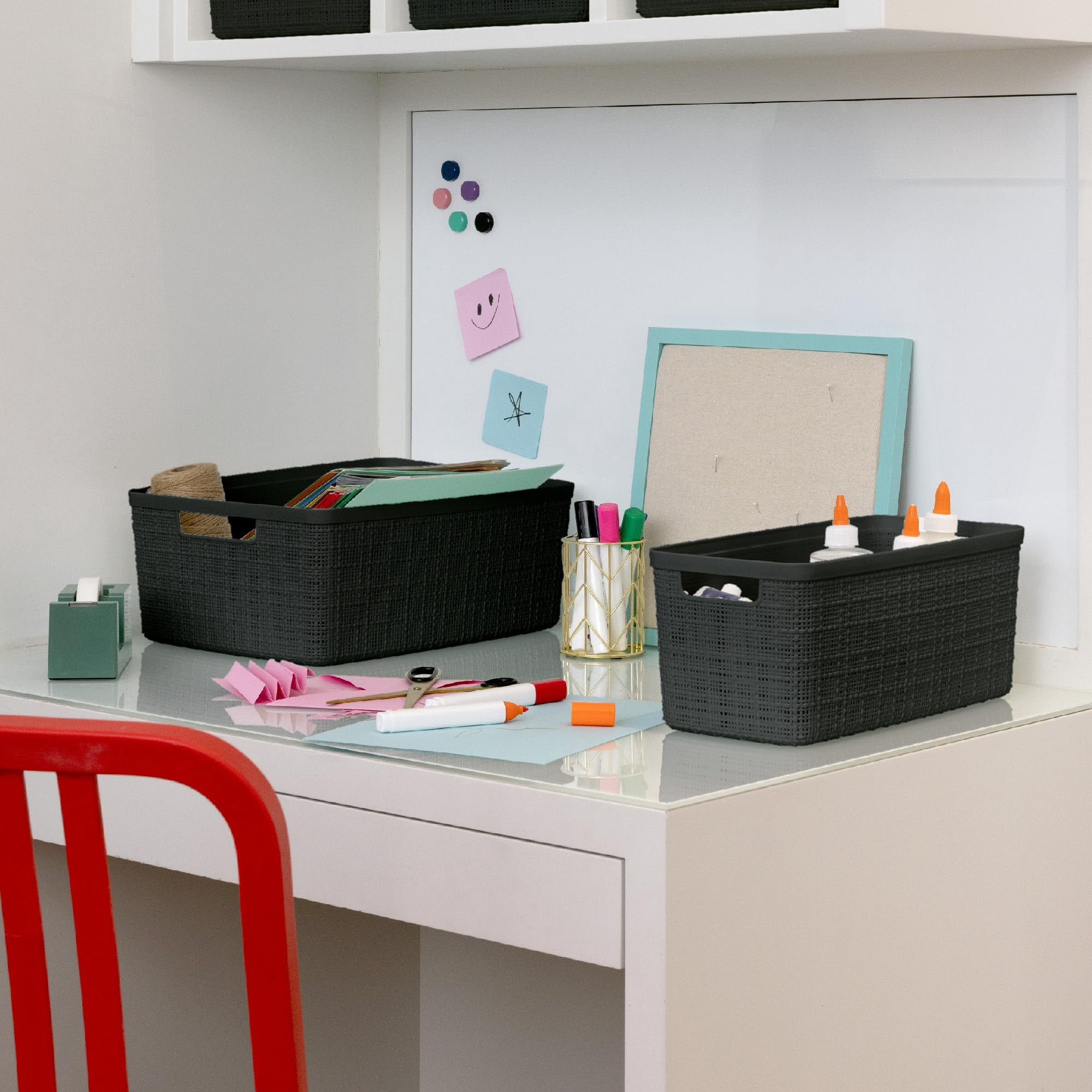 Set of 6 Medium 12L Jute Decorative Storage Baskets for Home Office Closet Kitchen Pantry Bedroom Organization and Essentials Black